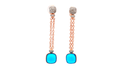 Rose Gold Plated Silver Dangle Earrings with Blue Topaz