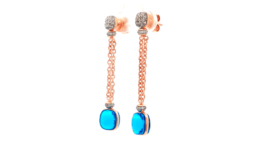 Rose Gold Plated Silver Dangle Earrings with Blue Topaz