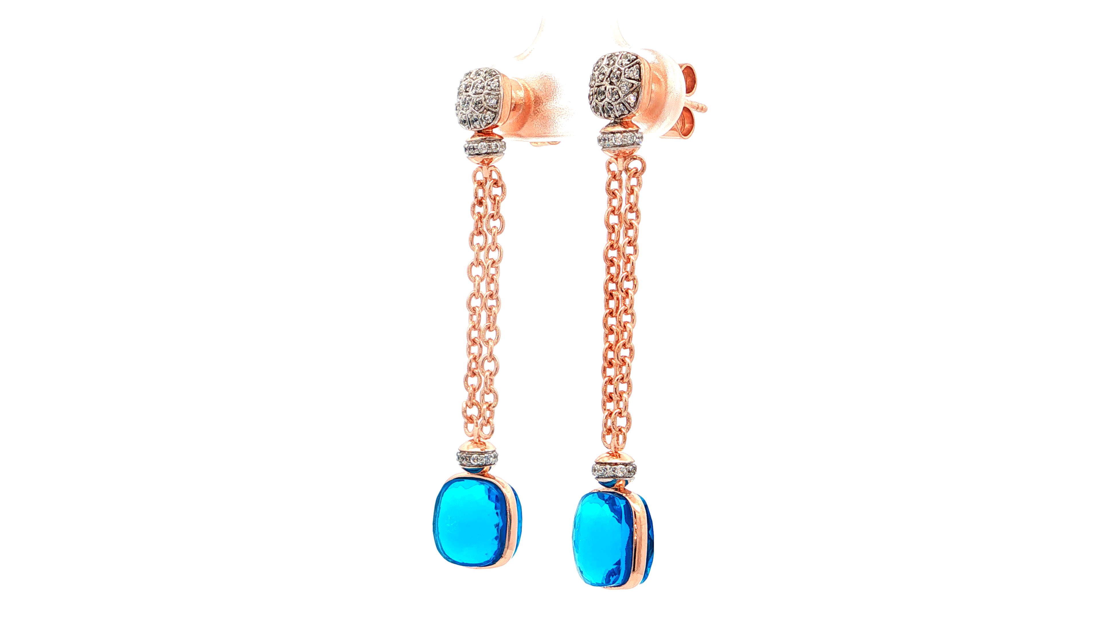 Rose Gold Plated Silver Dangle Earrings with Blue Topaz