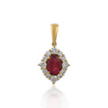 Amora – Ruby & Diamond Halo Pendant in Gold