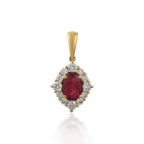 Amora – Ruby & Diamond Halo Pendant in Gold
