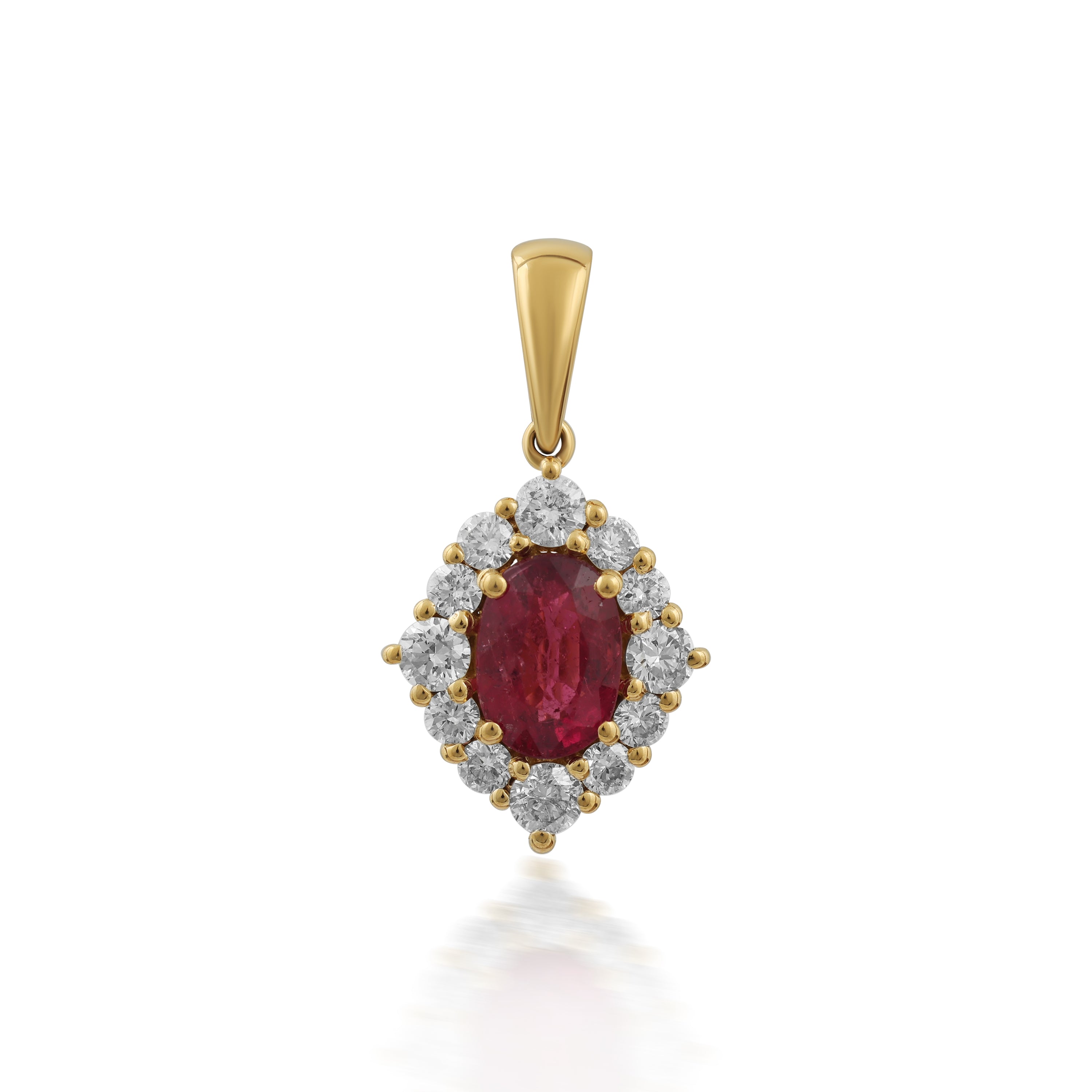 Amora – Ruby & Diamond Halo Pendant in Gold