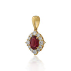 Amora – Ruby & Diamond Halo Pendant in Gold