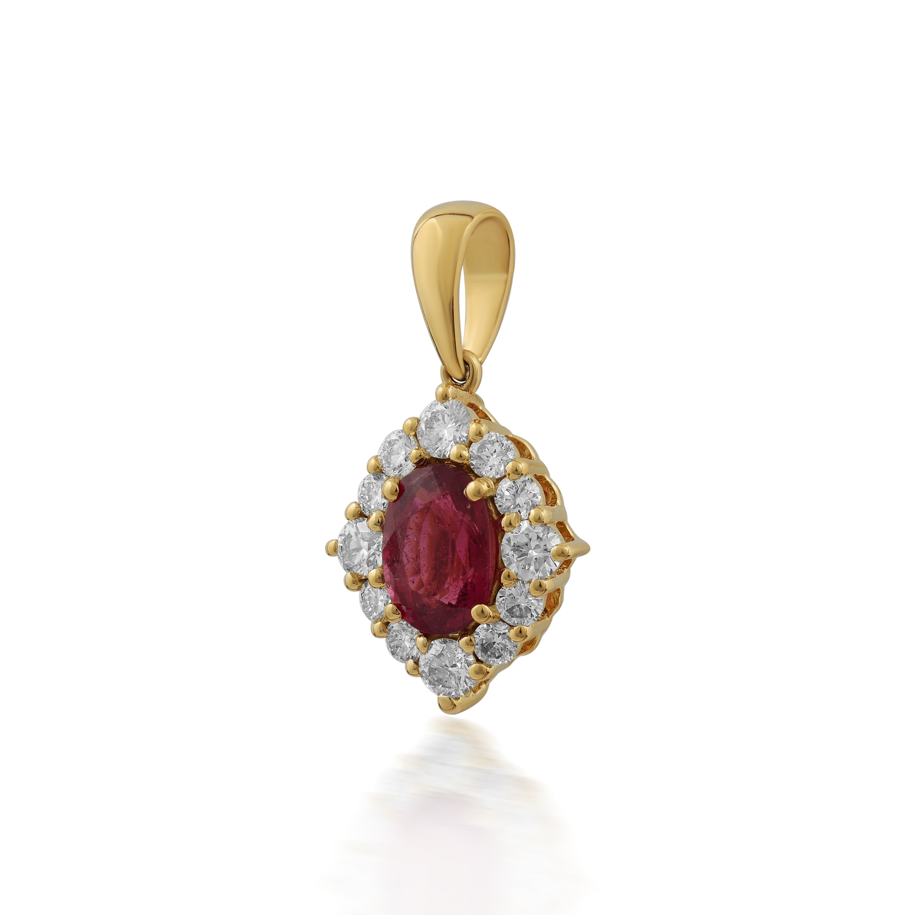 Amora – Ruby & Diamond Halo Pendant in Gold