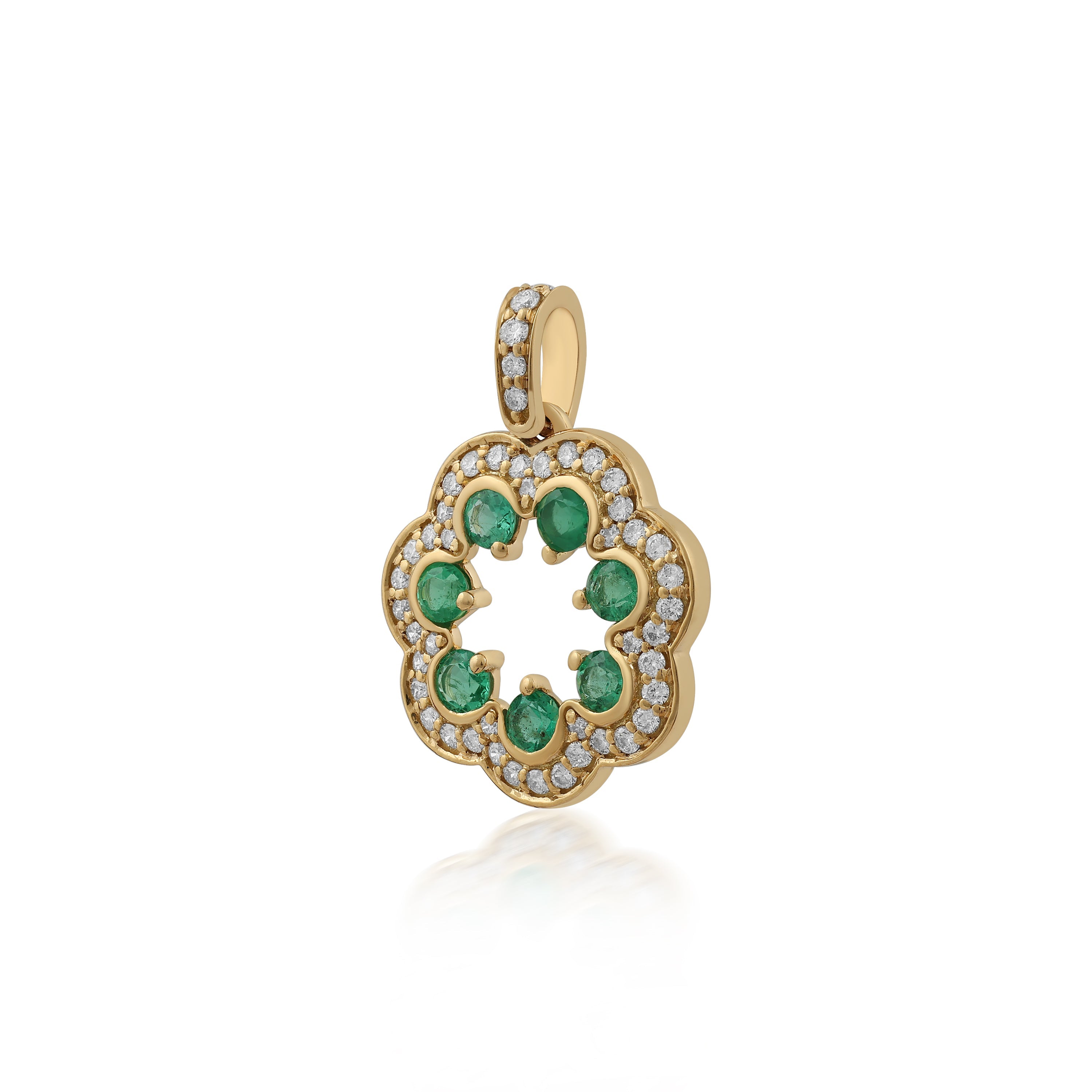 Florentina – Gold Emerald & Diamond Floral Pendant With Chain