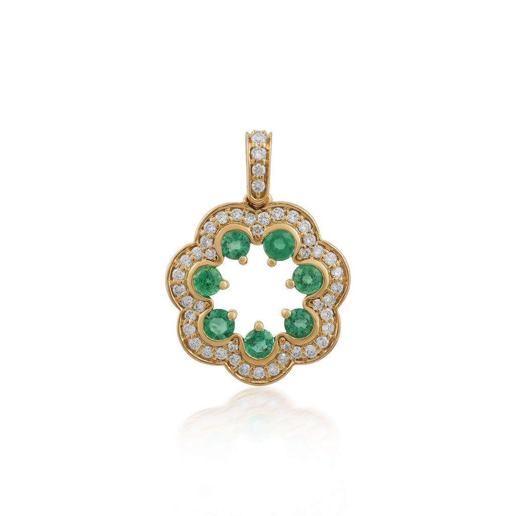 Florentina – Gold Emerald & Diamond Floral Pendant With Chain