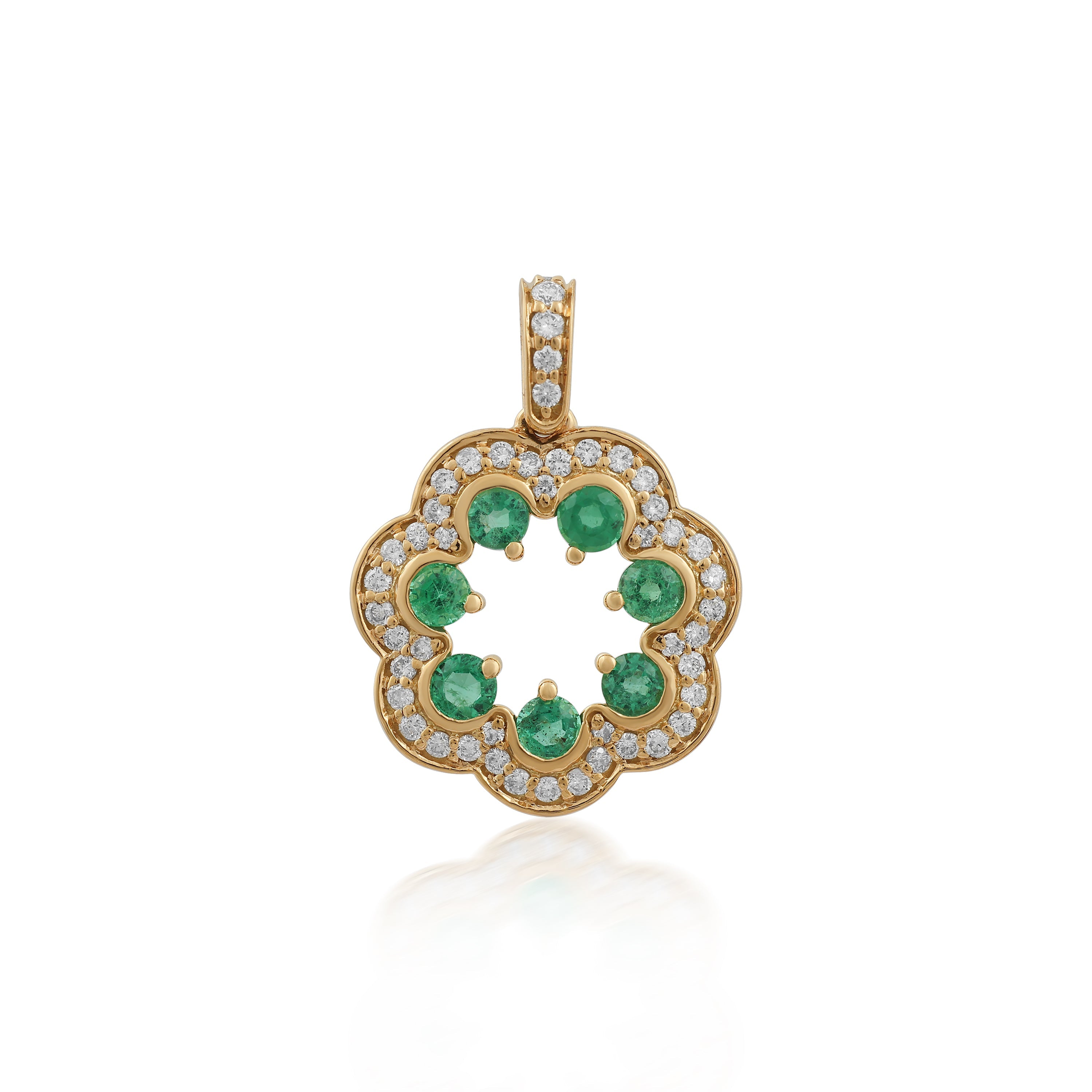 Florentina – Gold Emerald & Diamond Floral Pendant With Chain
