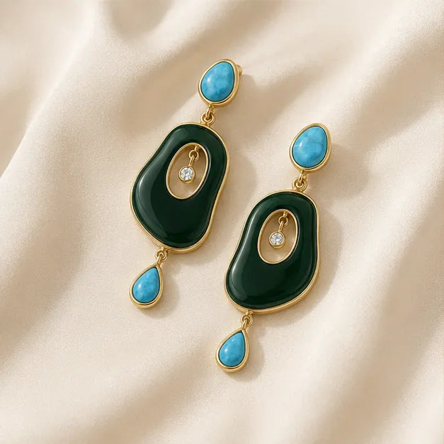 Riverstone Green Onyx & Turquoise Drop Earrings