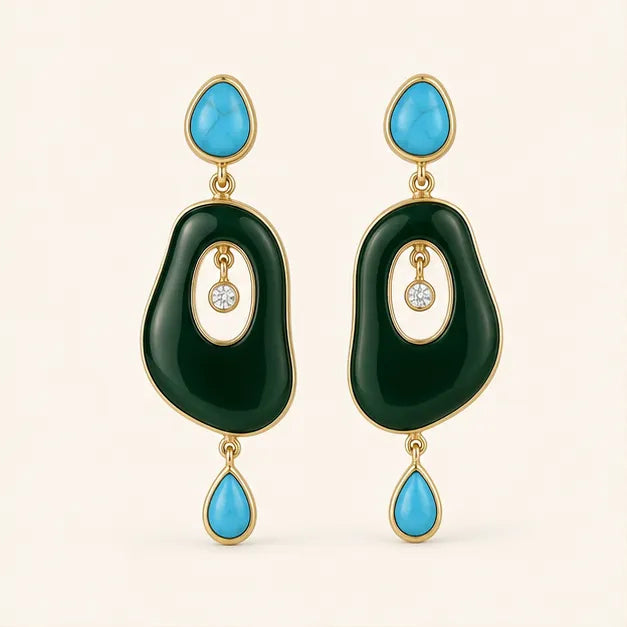 Riverstone Green Onyx & Turquoise Drop Earrings