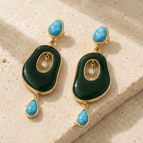Riverstone Green Onyx & Turquoise Drop Earrings