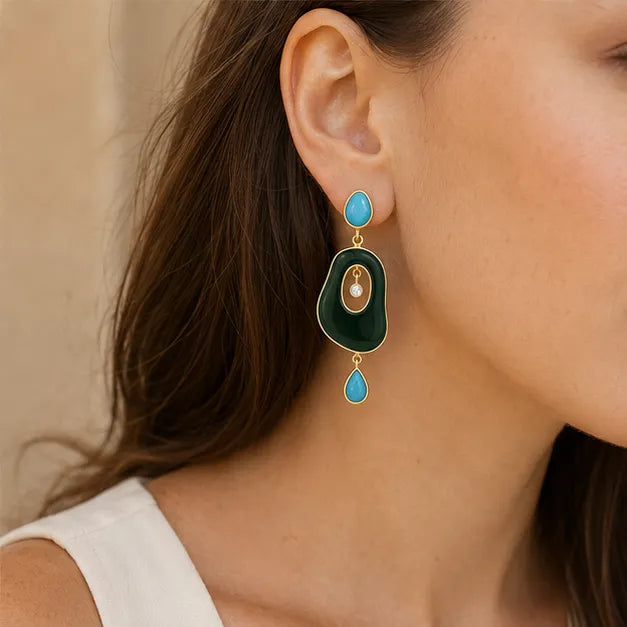 Riverstone Green Onyx & Turquoise Drop Earrings