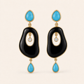 Riverstone Black Onyx & Turquoise Drop Earrings