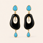 Riverstone Black Onyx & Turquoise Drop Earrings