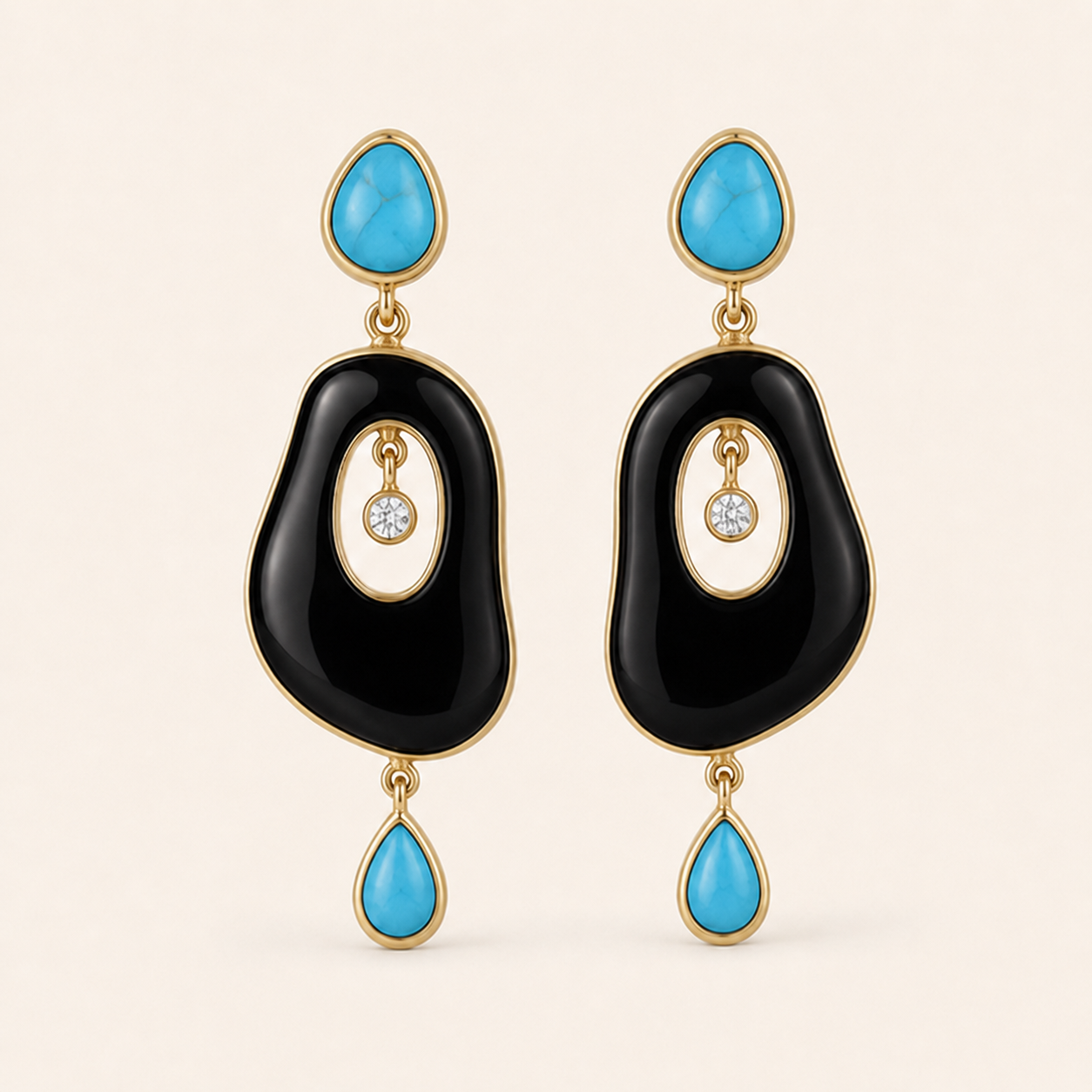 Riverstone Black Onyx & Turquoise Drop Earrings