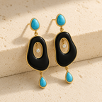 Riverstone Black Onyx & Turquoise Drop Earrings