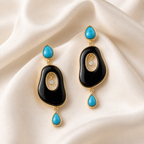 Riverstone Black Onyx & Turquoise Drop Earrings