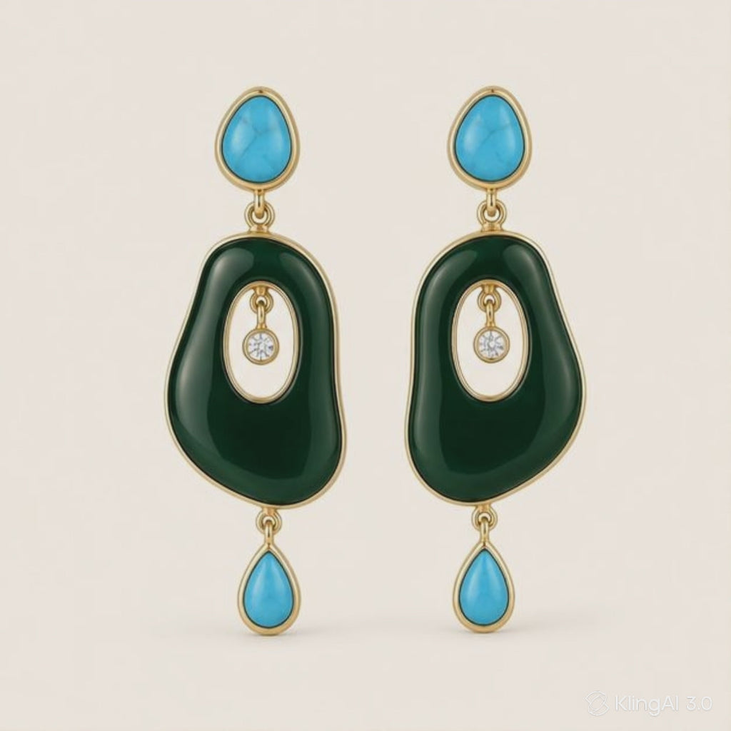 Riverstone Green Onyx & Turquoise Drop Earrings